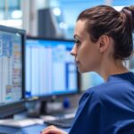 medical office administrator working in front of computer